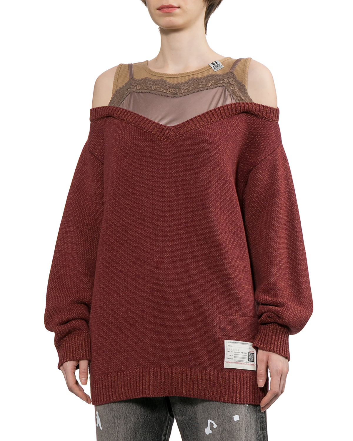 Shifted layer knit sweater