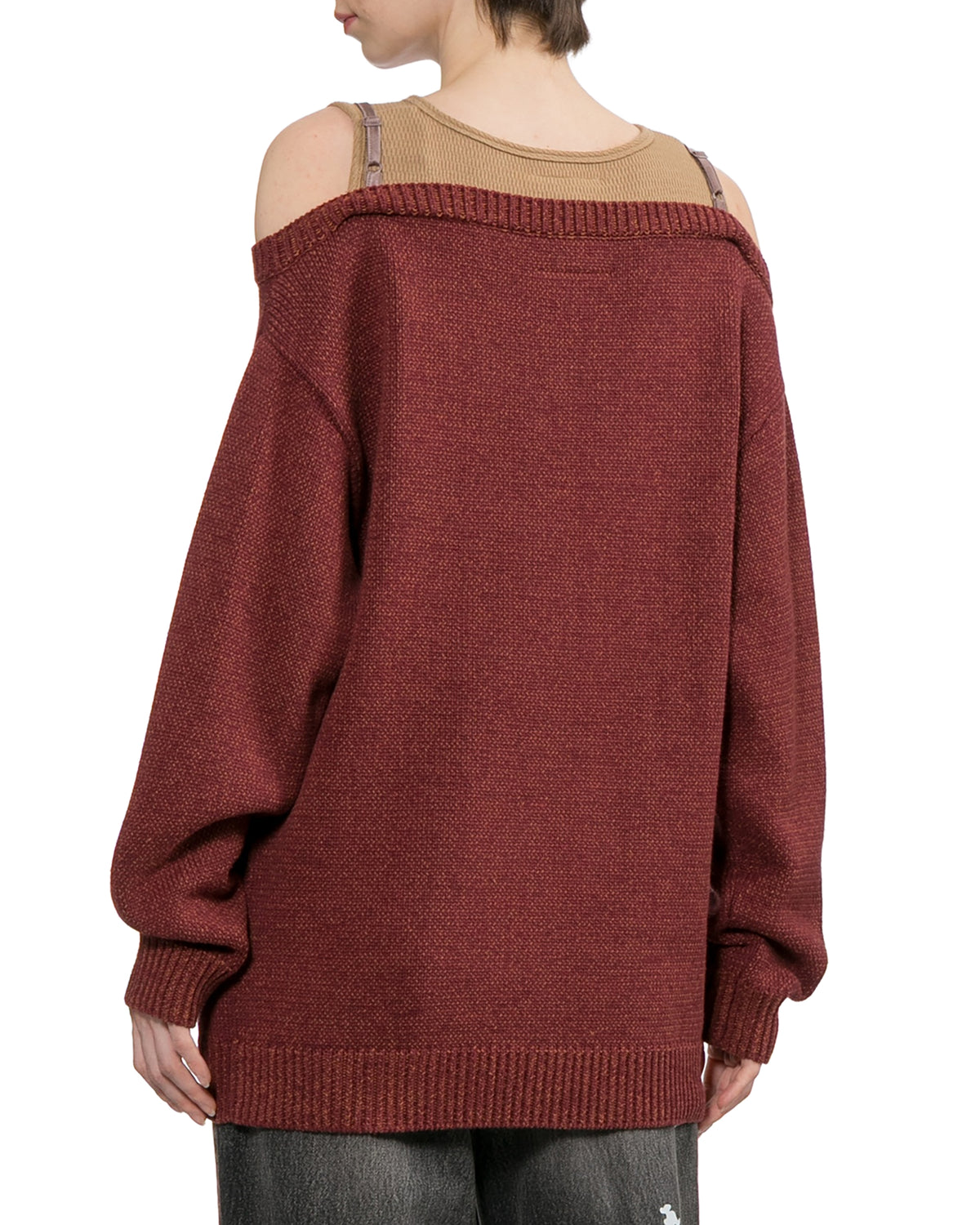 Shifted layer knit sweater