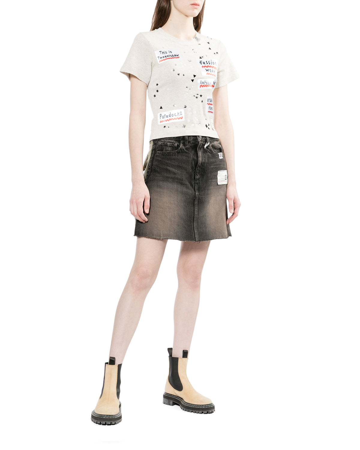 Front back combined denim skirt