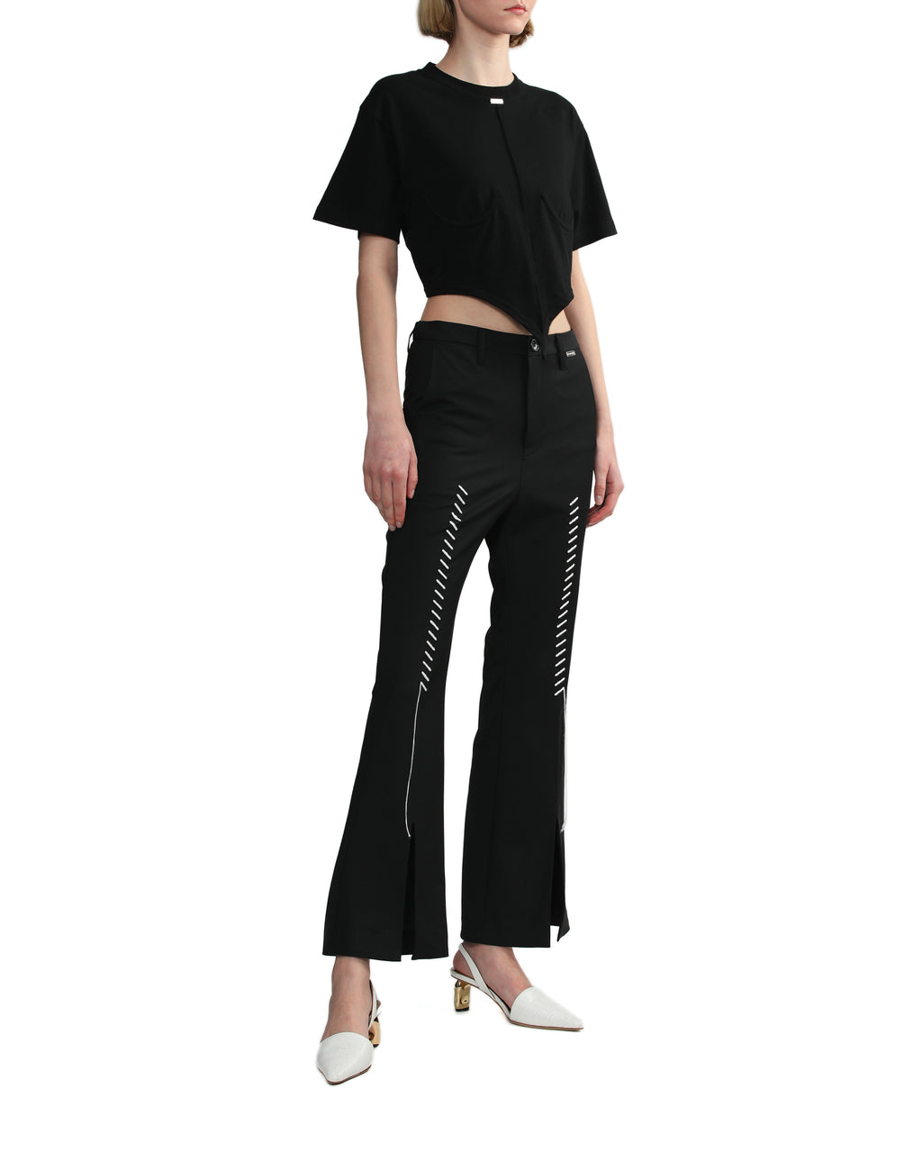 Embroidery slit flare pants