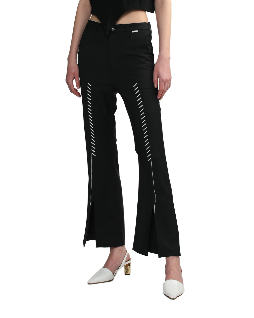 Embroidery slit flare pants