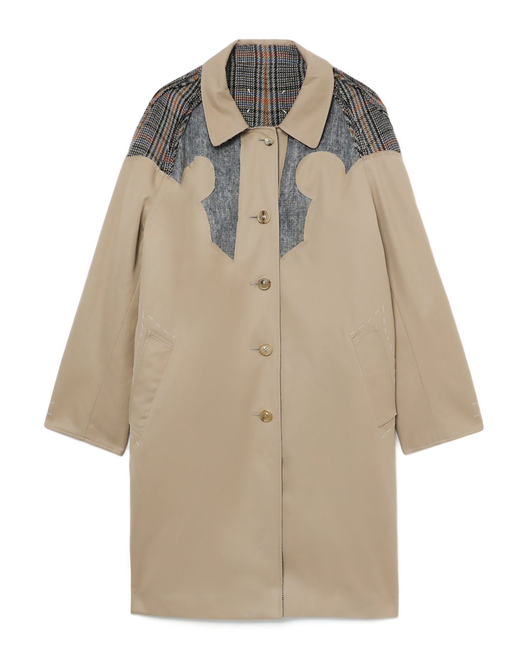 Reversible patchwork trench coat