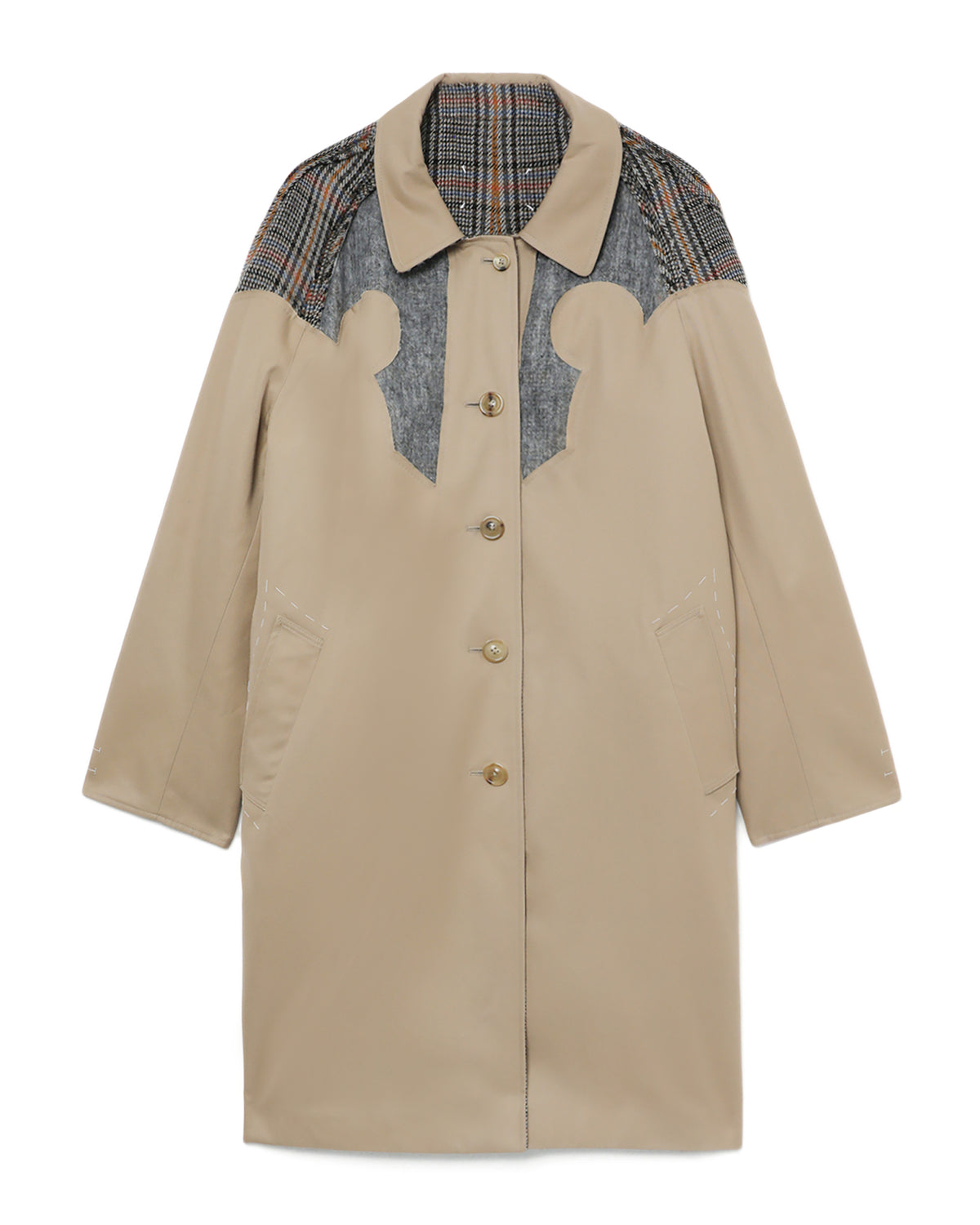 Reversible patchwork trench coat