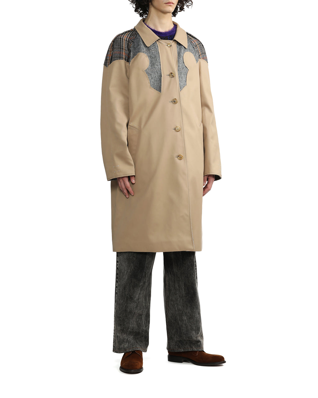 Reversible patchwork trench coat