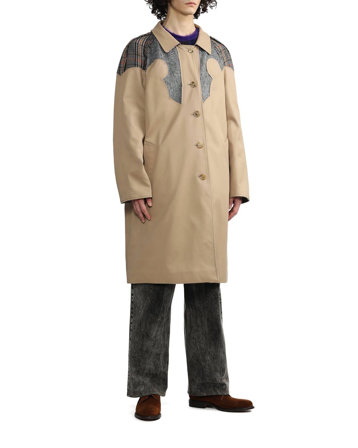 Reversible patchwork trench coat