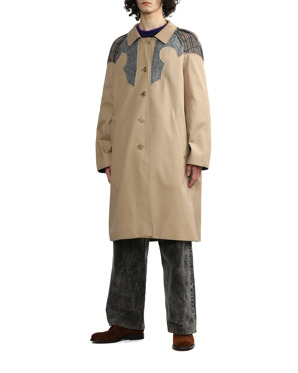 Reversible patchwork trench coat