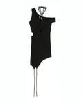 Asymmetrical off shoulder keyhole dress