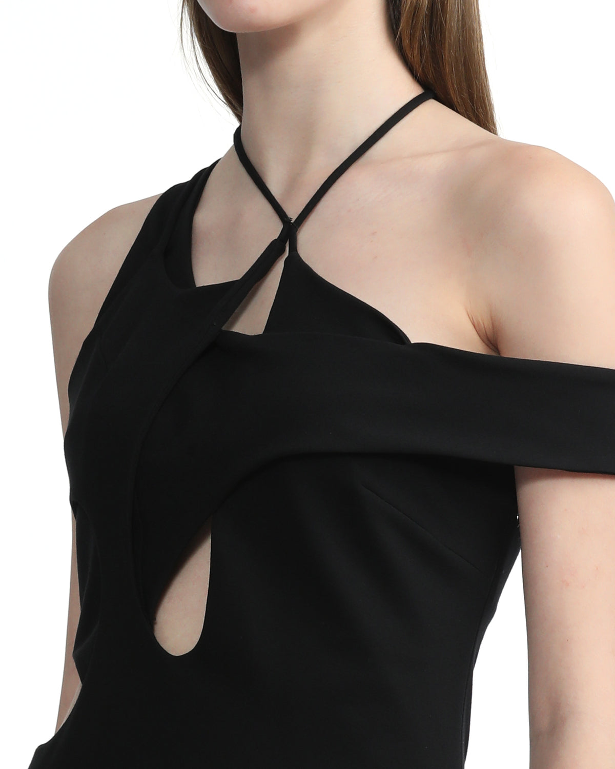 Asymmetrical off shoulder keyhole dress