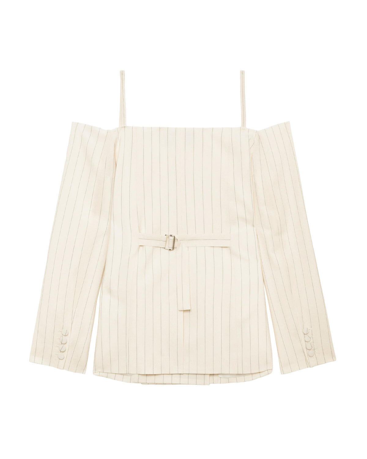 Off-the-shoulder pinstripe blazer