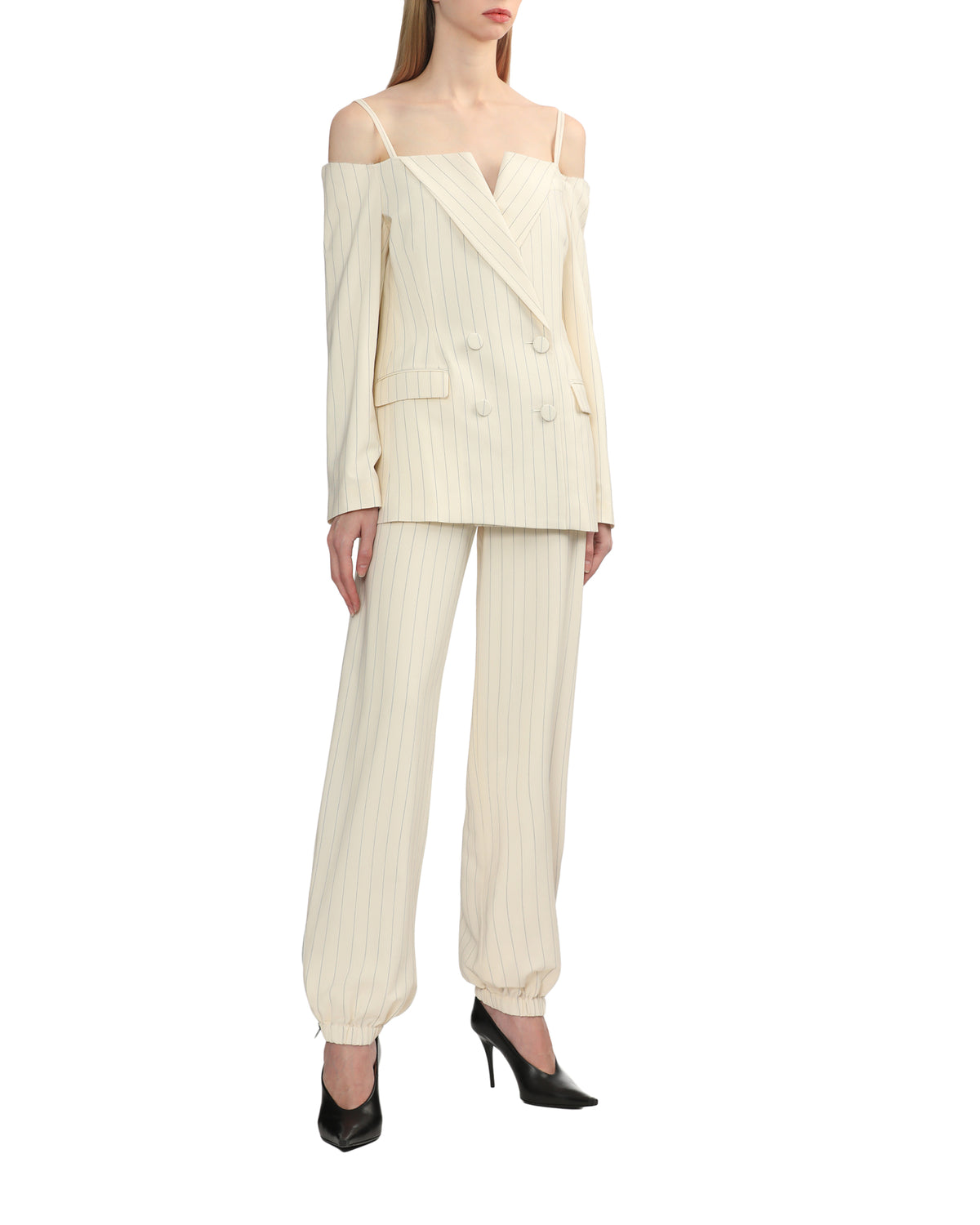 Double waistband pinstripe pants