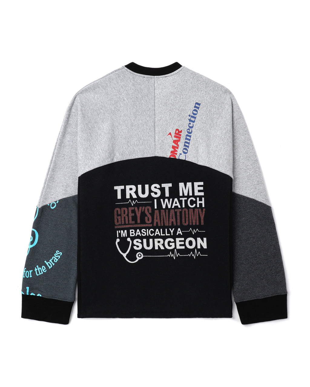 Upcycled graphic crew neck sweatshirt