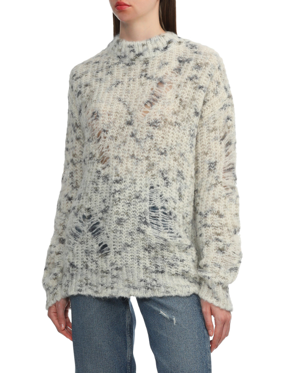 Distressed marble-knit jumper