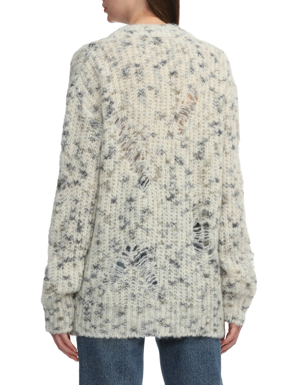 Distressed marble-knit jumper