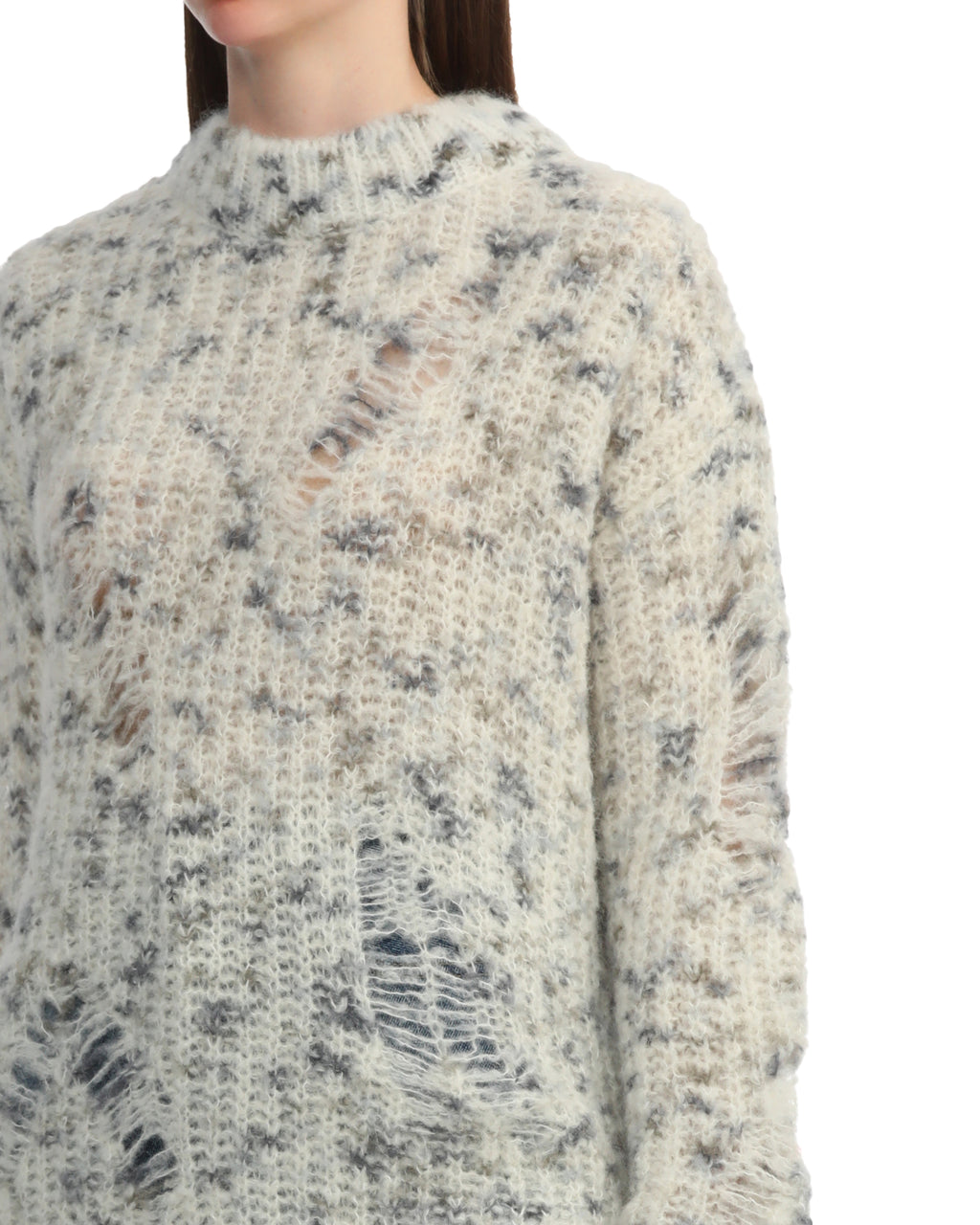 Distressed marble-knit jumper