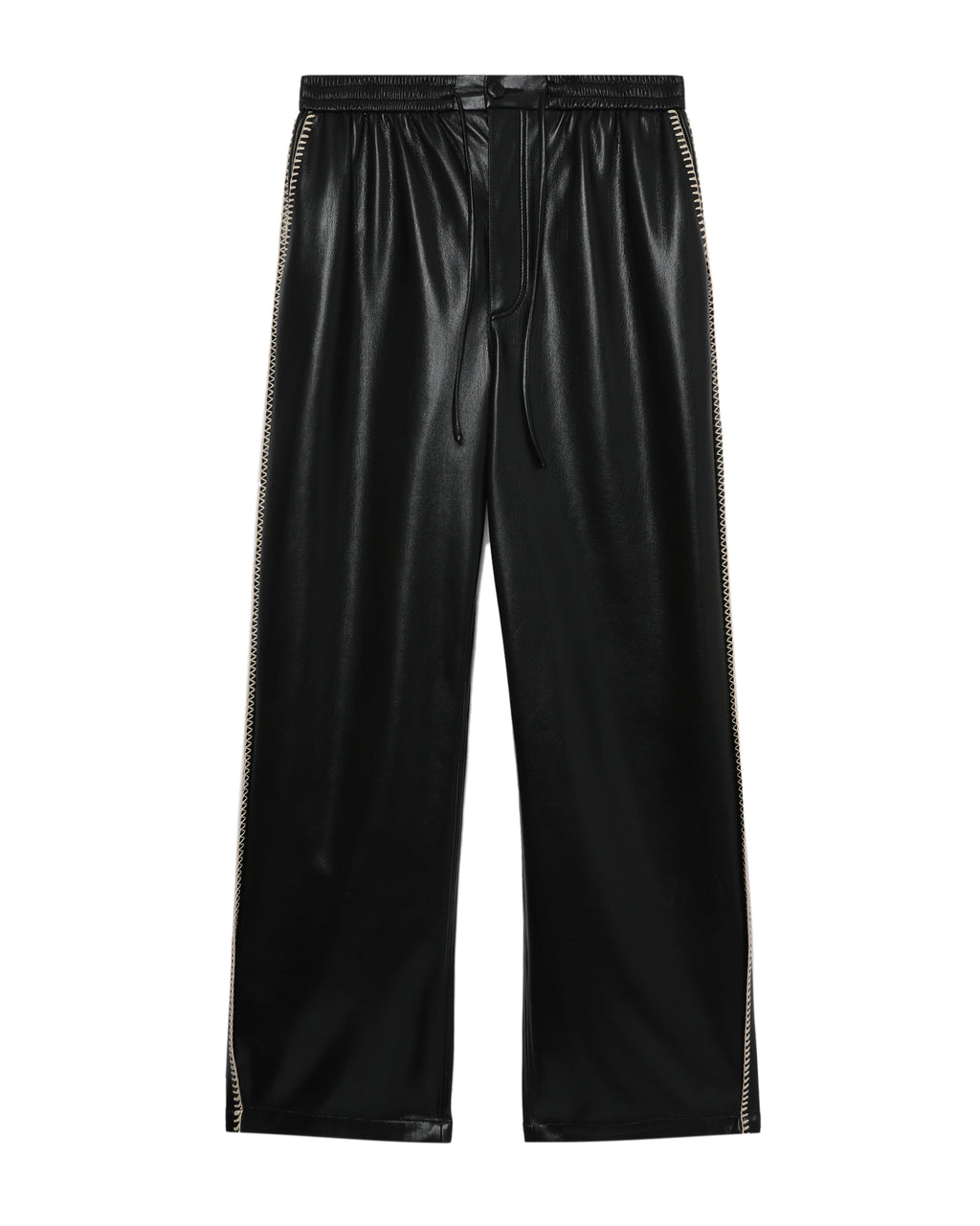 Raffia-trimmed leather pants