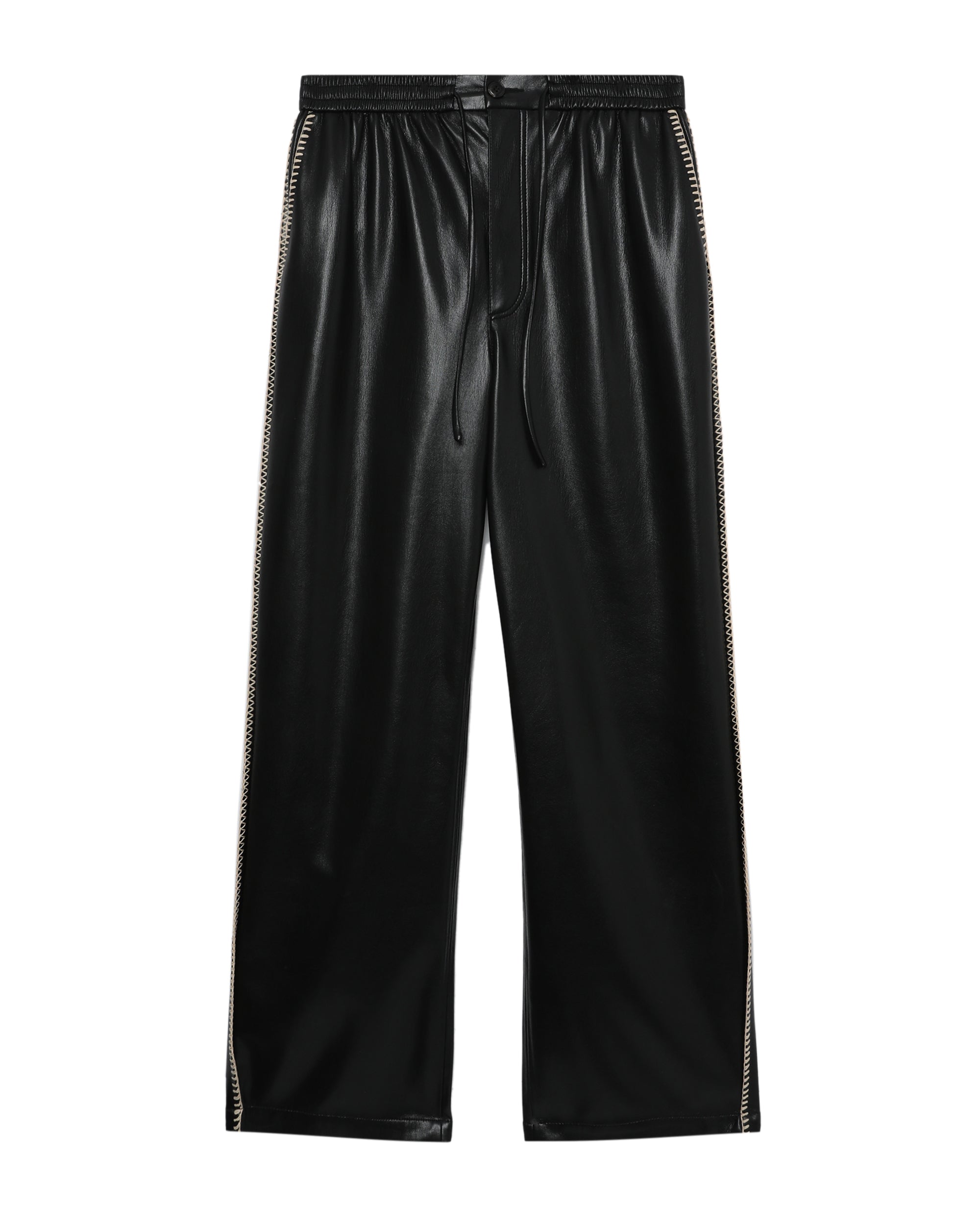 Raffia-trimmed leather pants