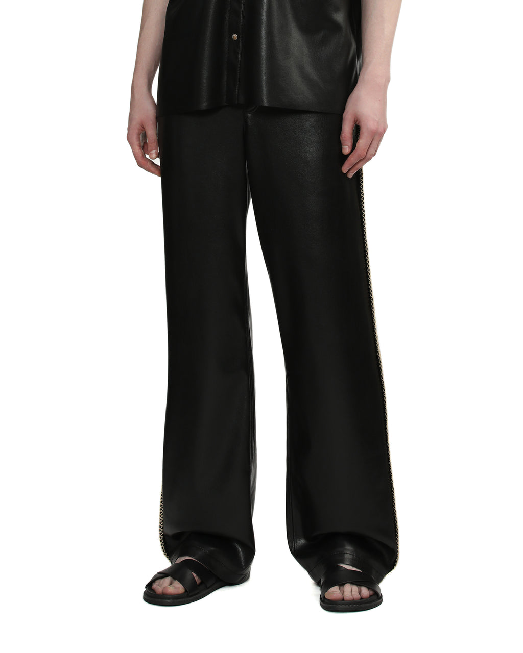 Raffia-trimmed leather pants