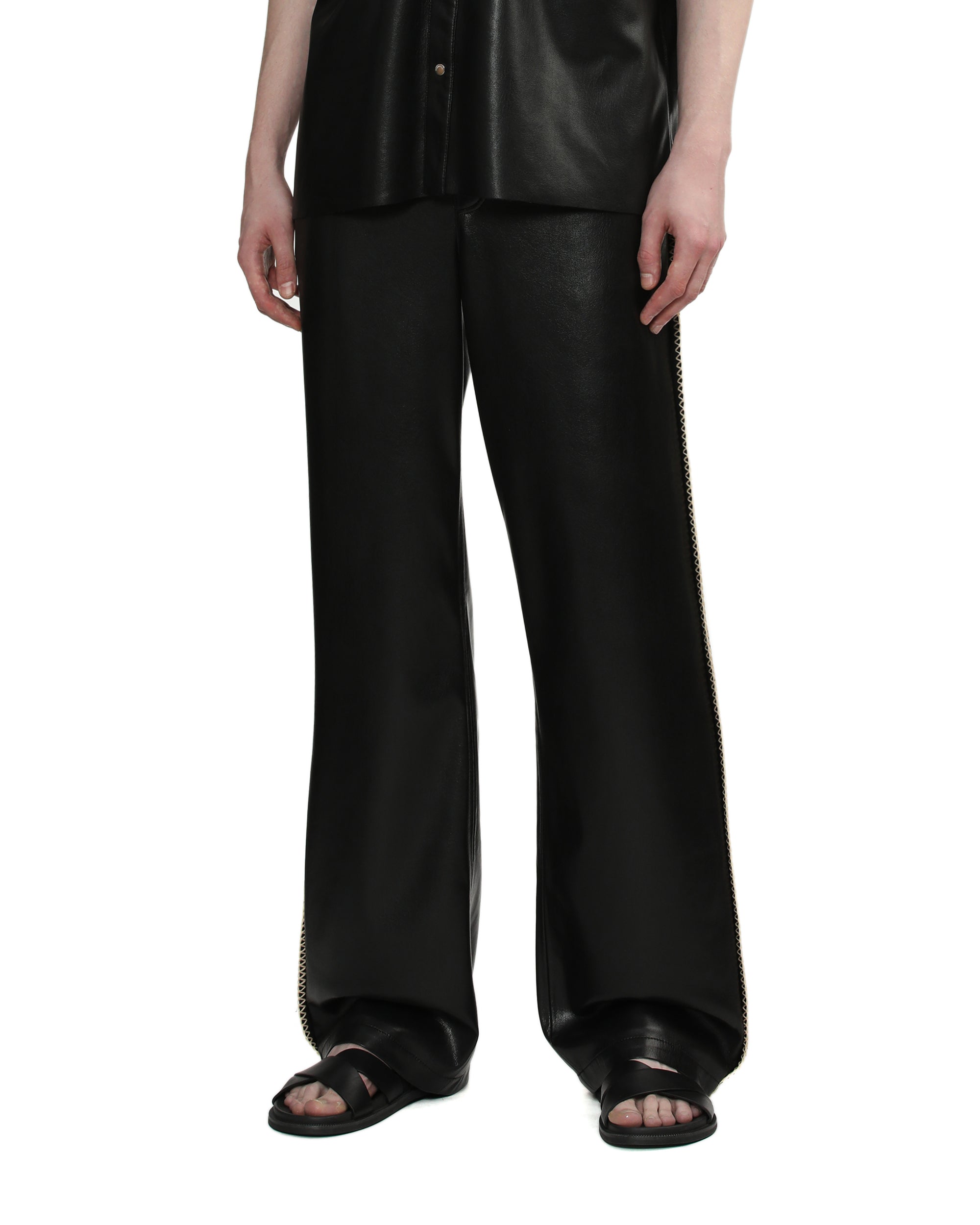 Raffia-trimmed leather pants