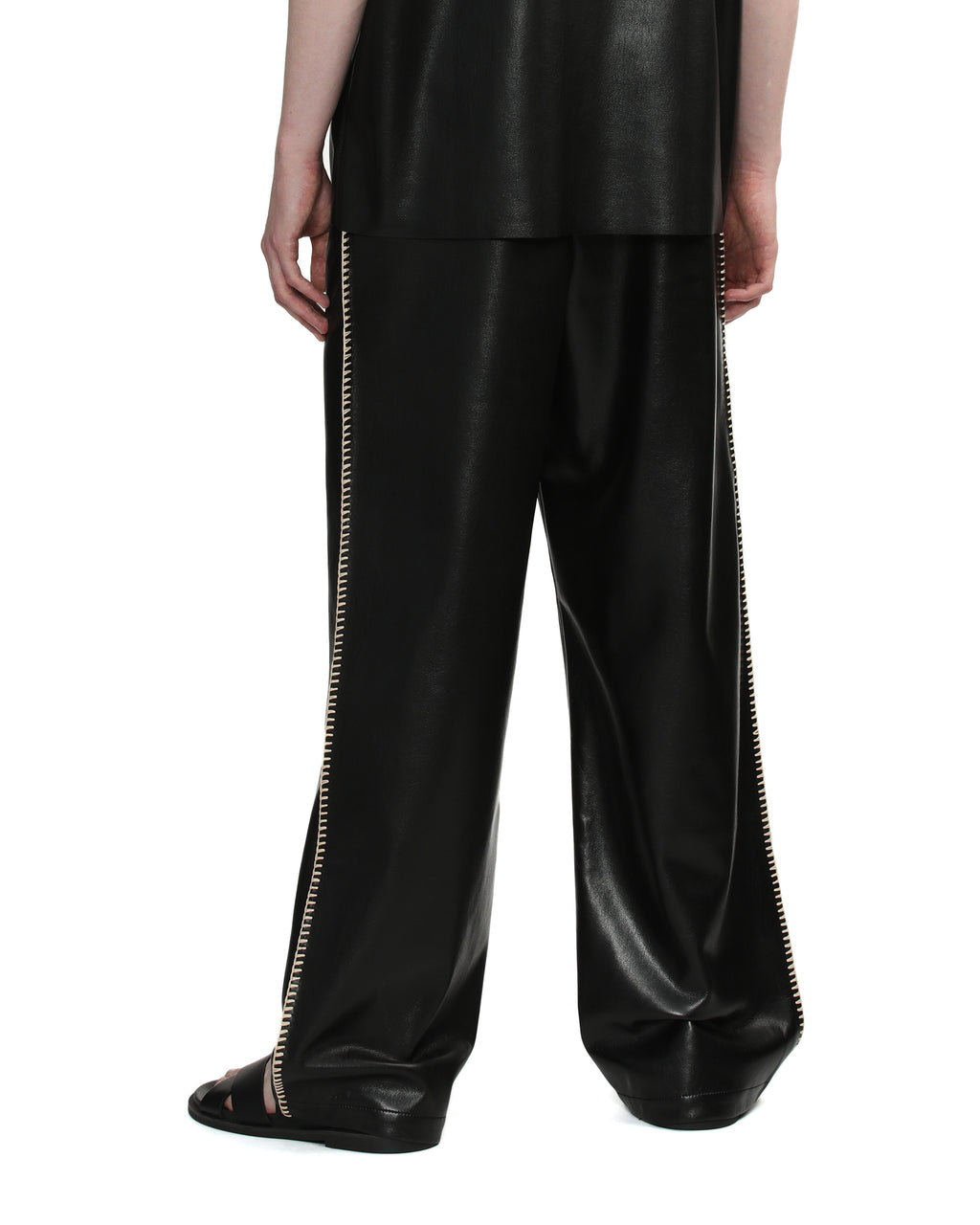 Raffia-trimmed leather pants