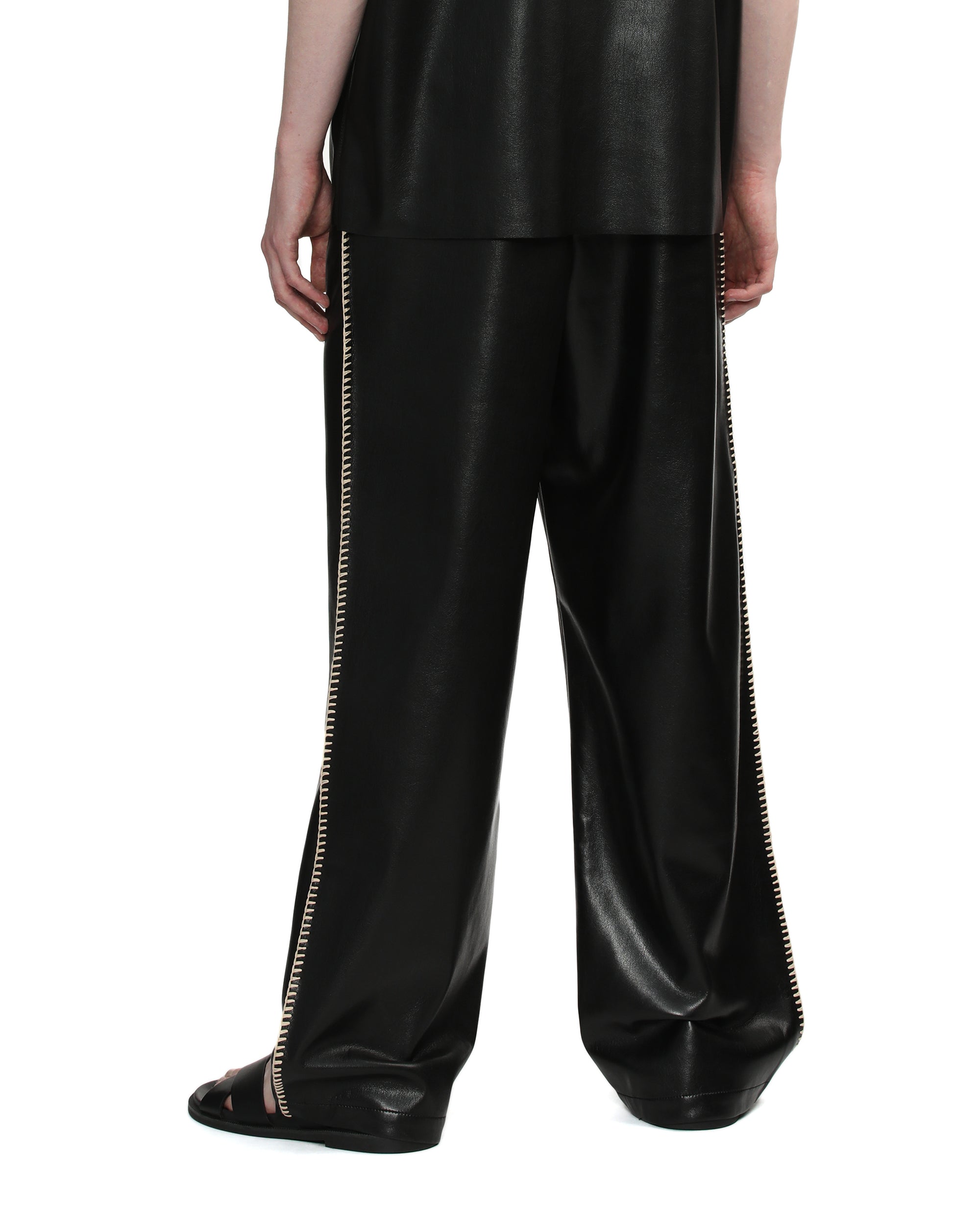 Raffia-trimmed leather pants