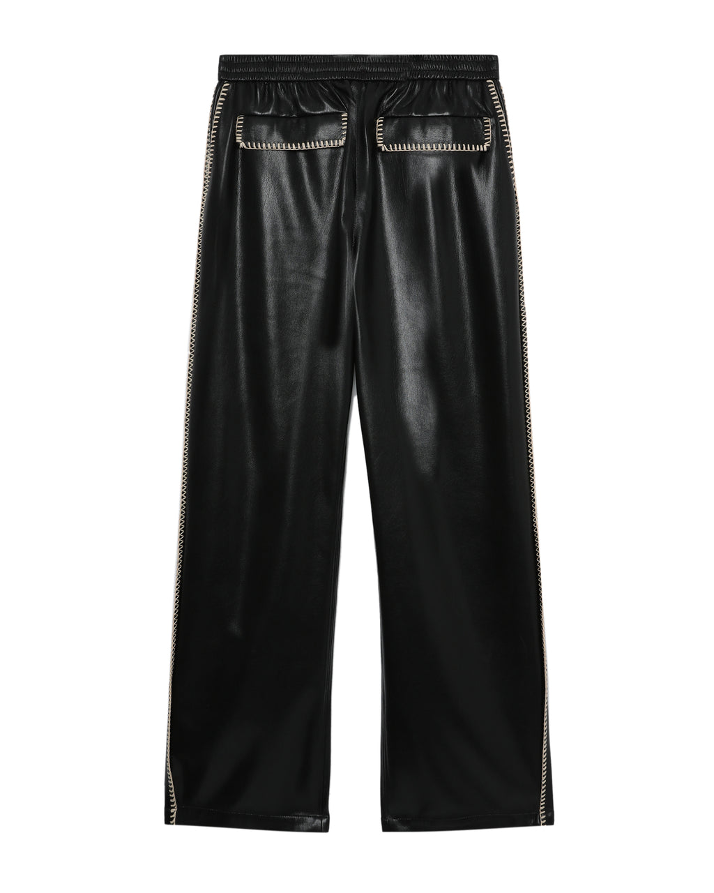 Raffia-trimmed leather pants