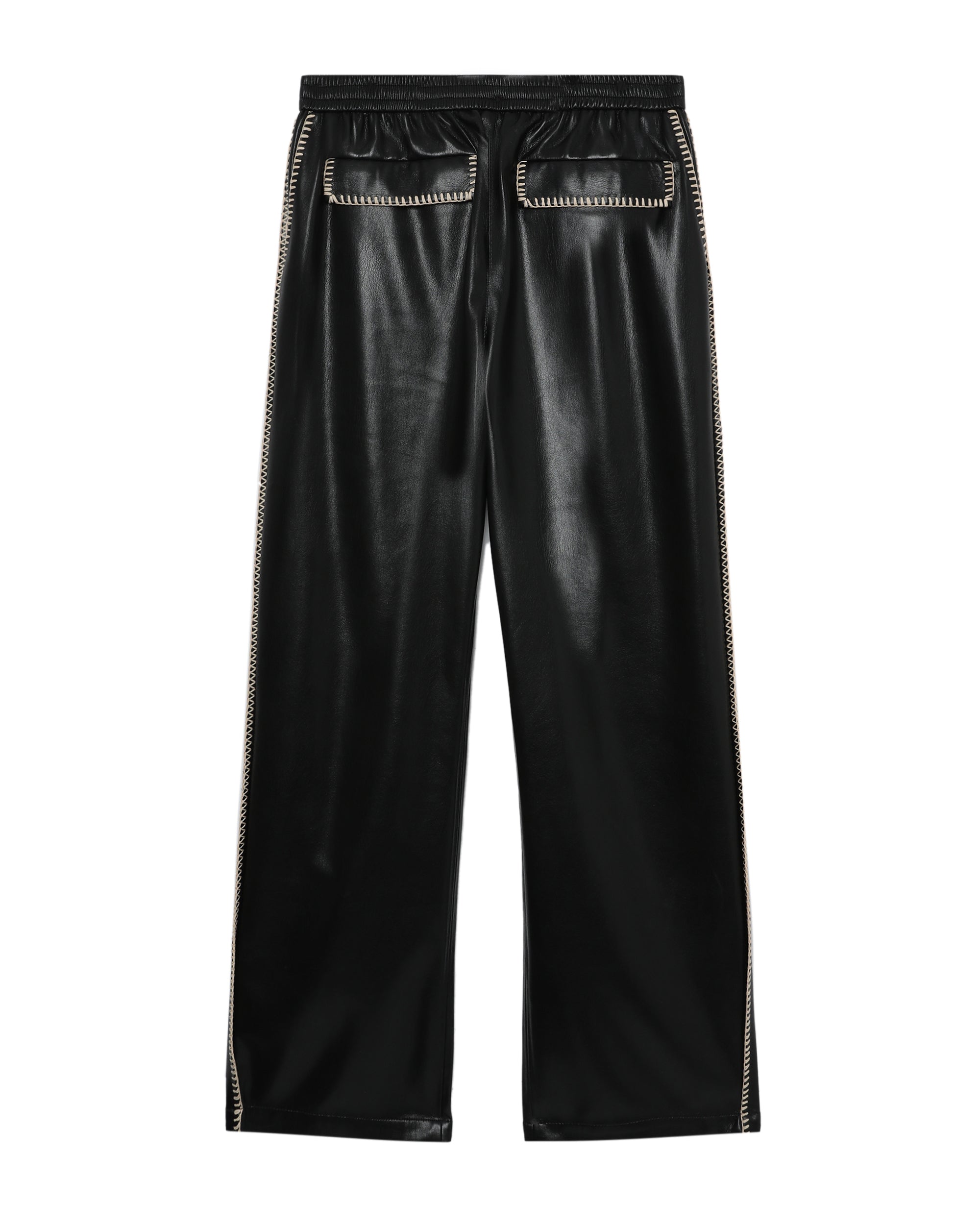 Raffia-trimmed leather pants
