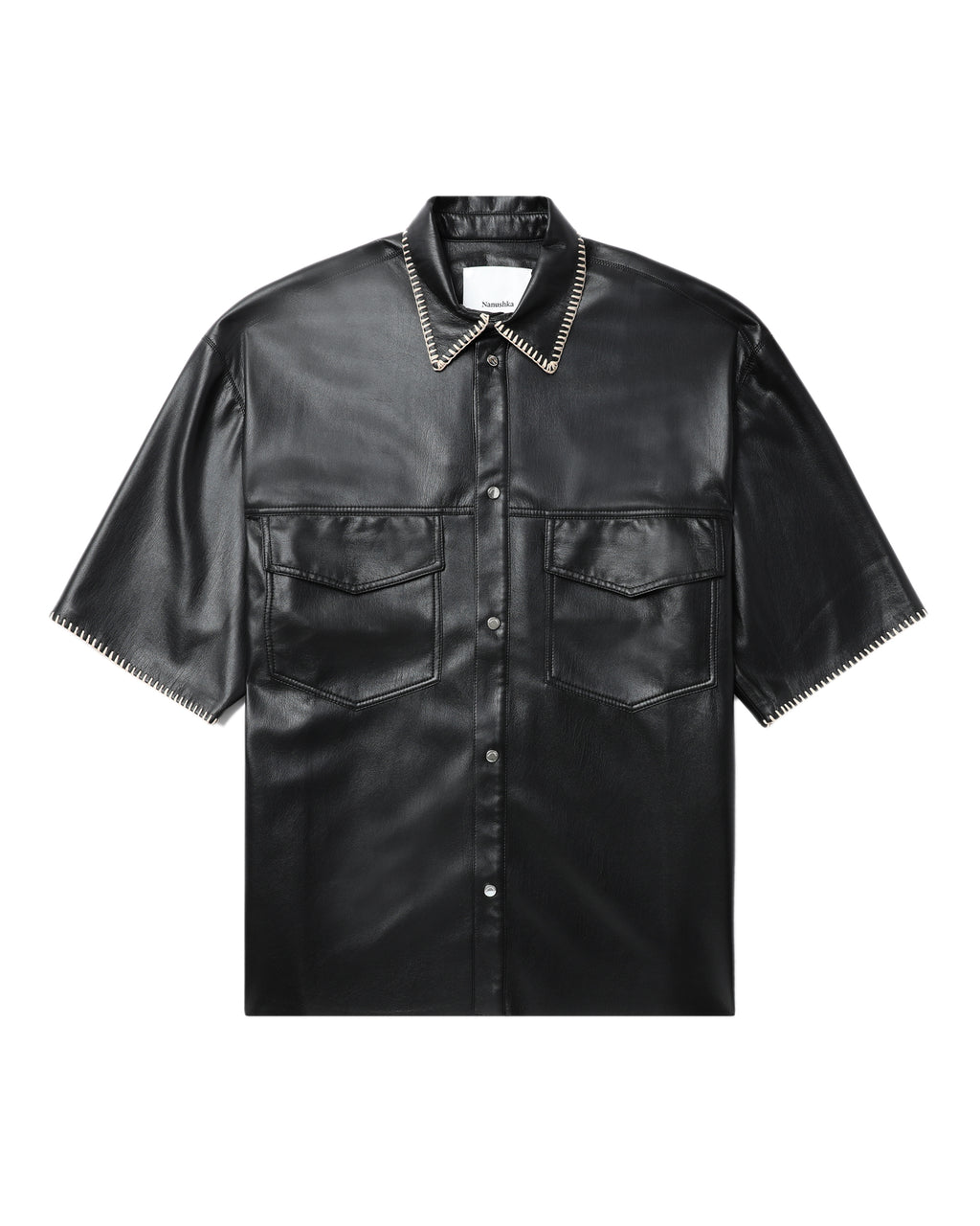 Raffia-trimmed leather shirt
