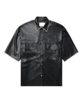 Raffia-trimmed leather shirt