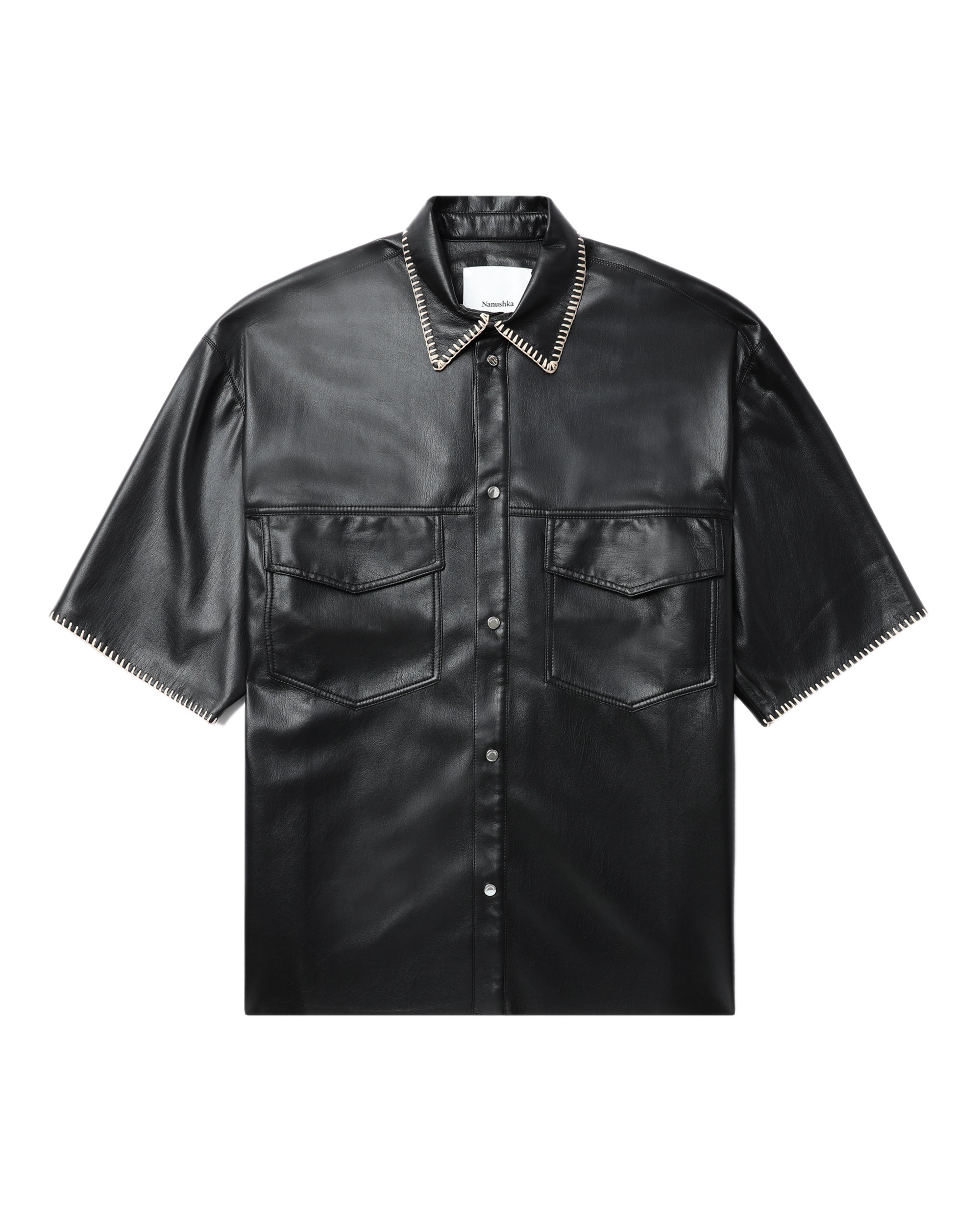 Raffia-trimmed leather shirt