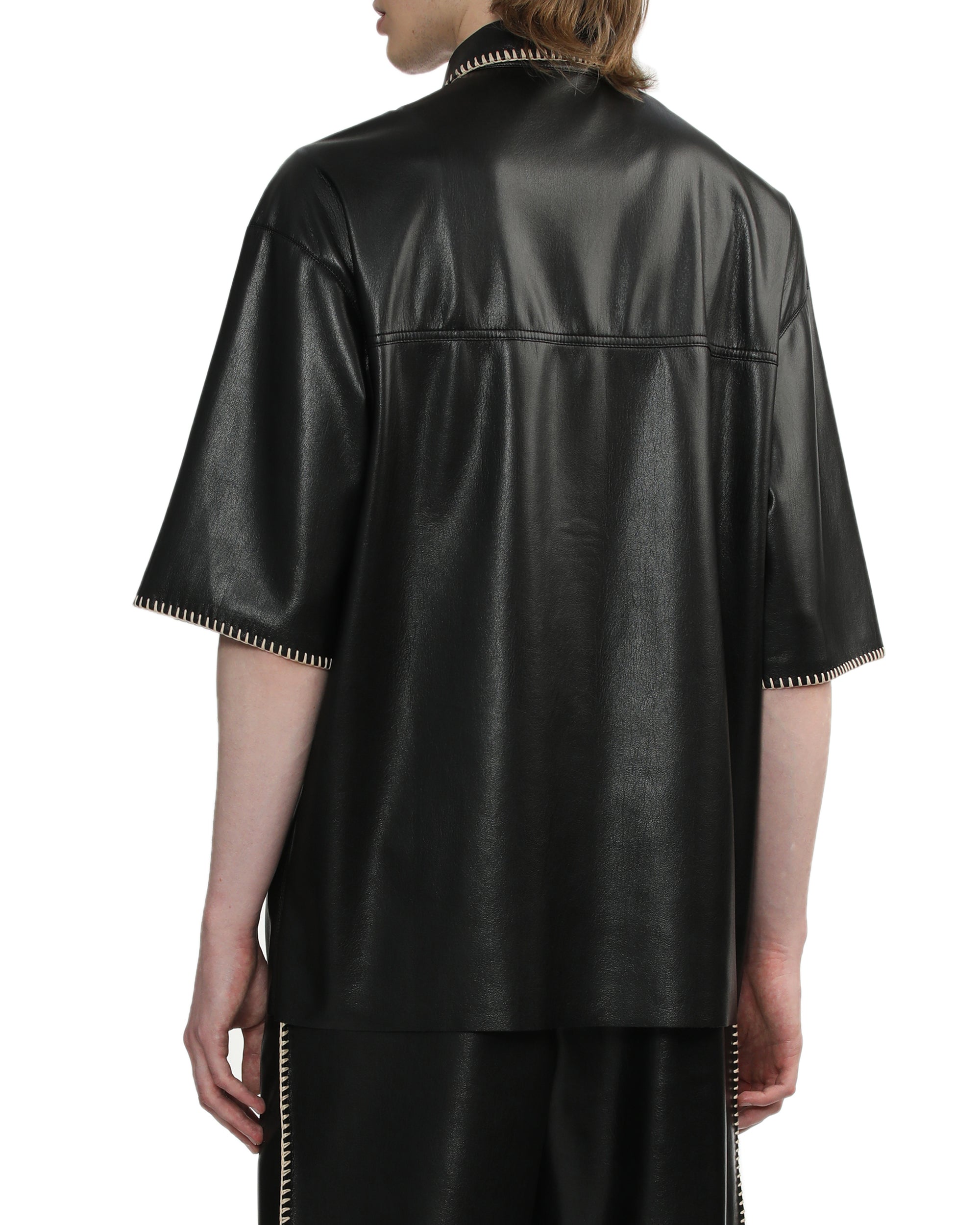 Raffia-trimmed leather shirt
