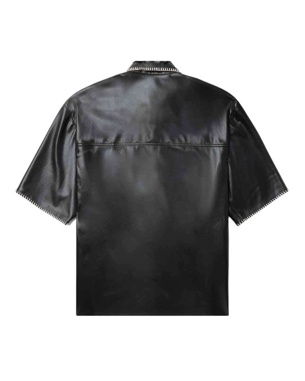 Raffia-trimmed leather shirt
