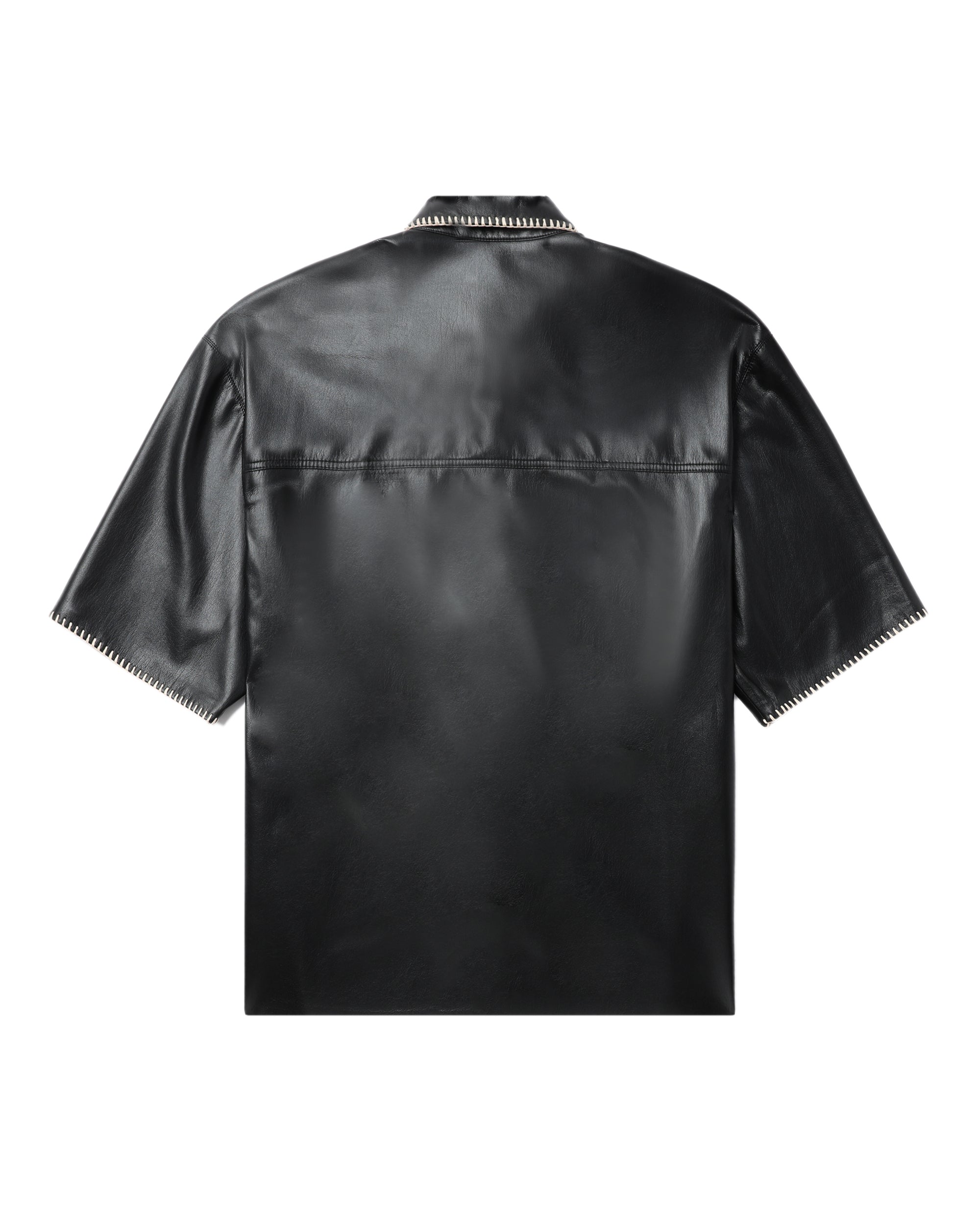 Raffia-trimmed leather shirt