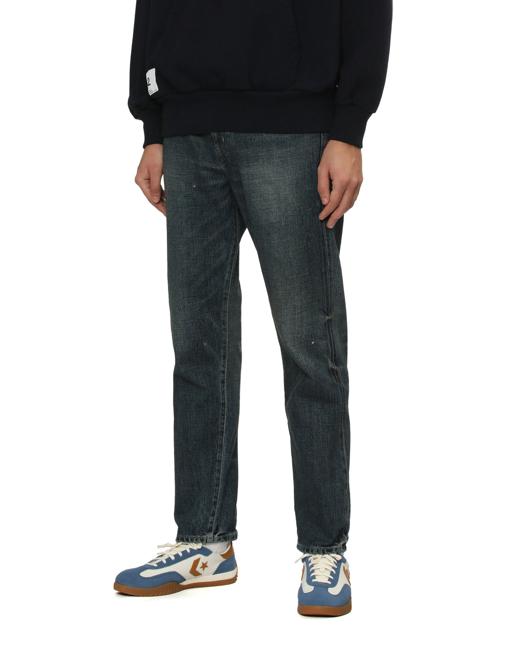 Washed denim DP mid pants