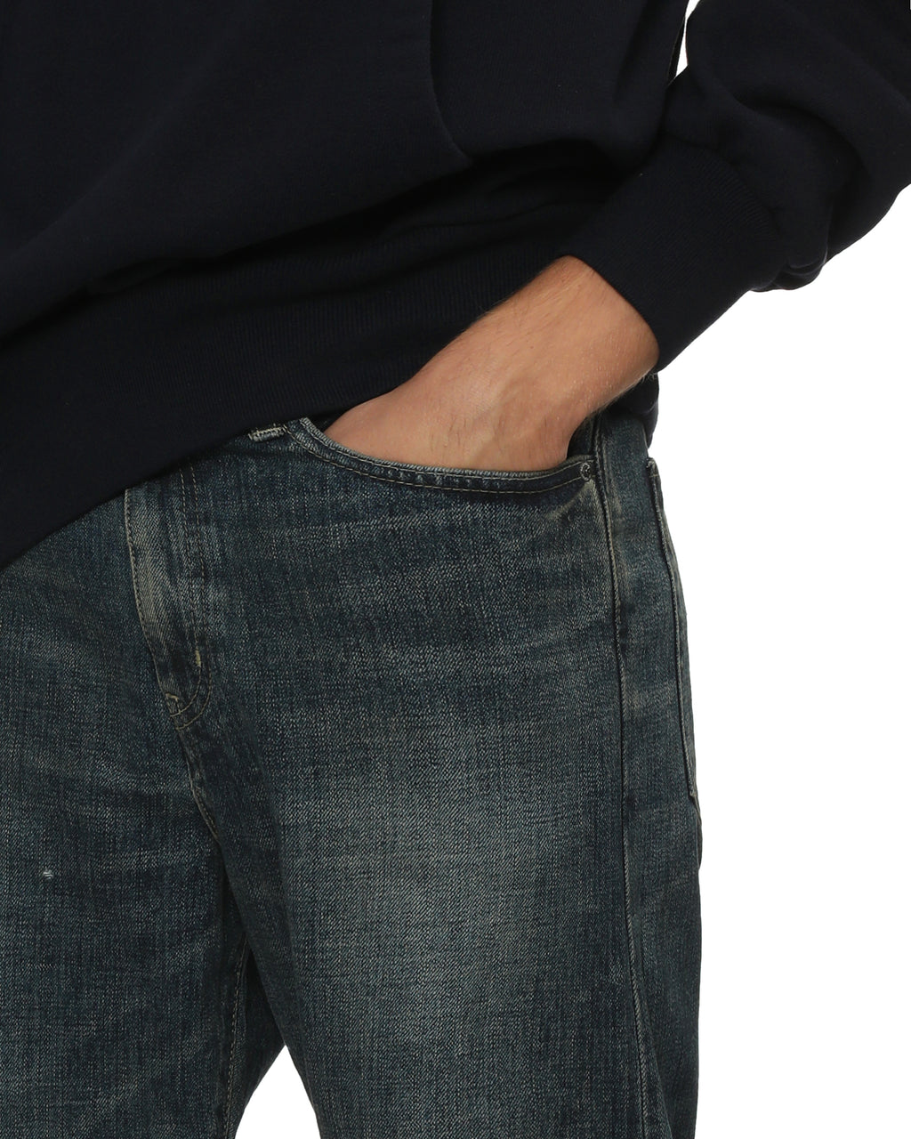 Washed denim DP mid pants