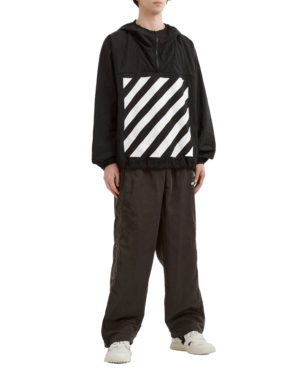 Striped logo half-zip windbreaker