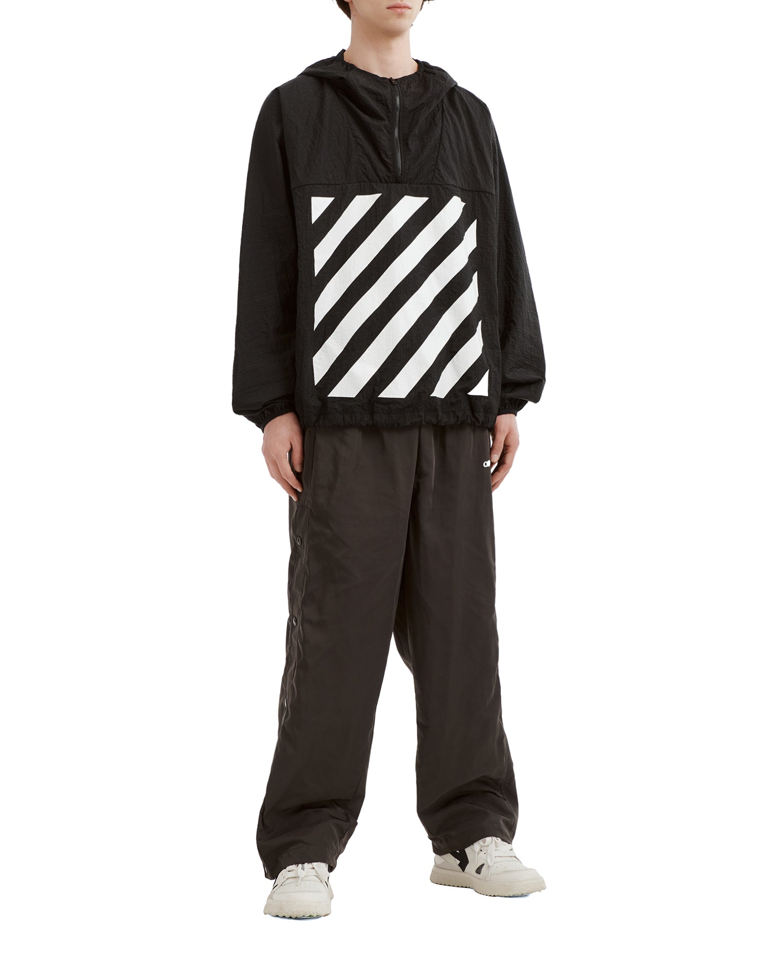 Striped logo half-zip windbreaker