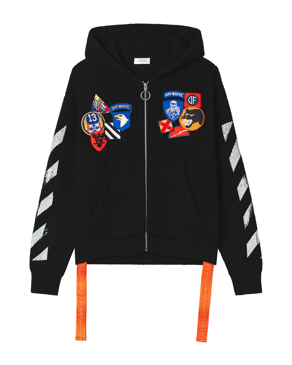 Patch zip hooded sweater