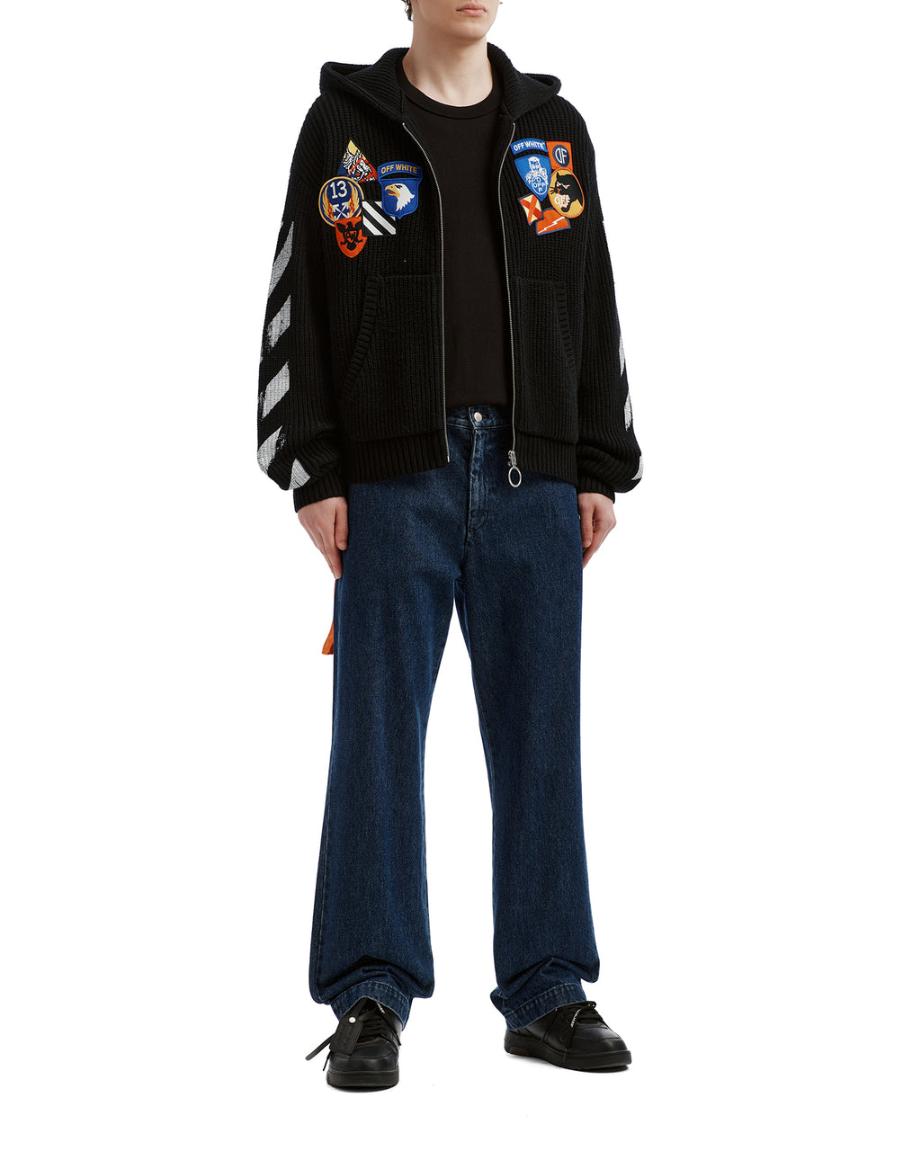 Patch zip hooded sweater