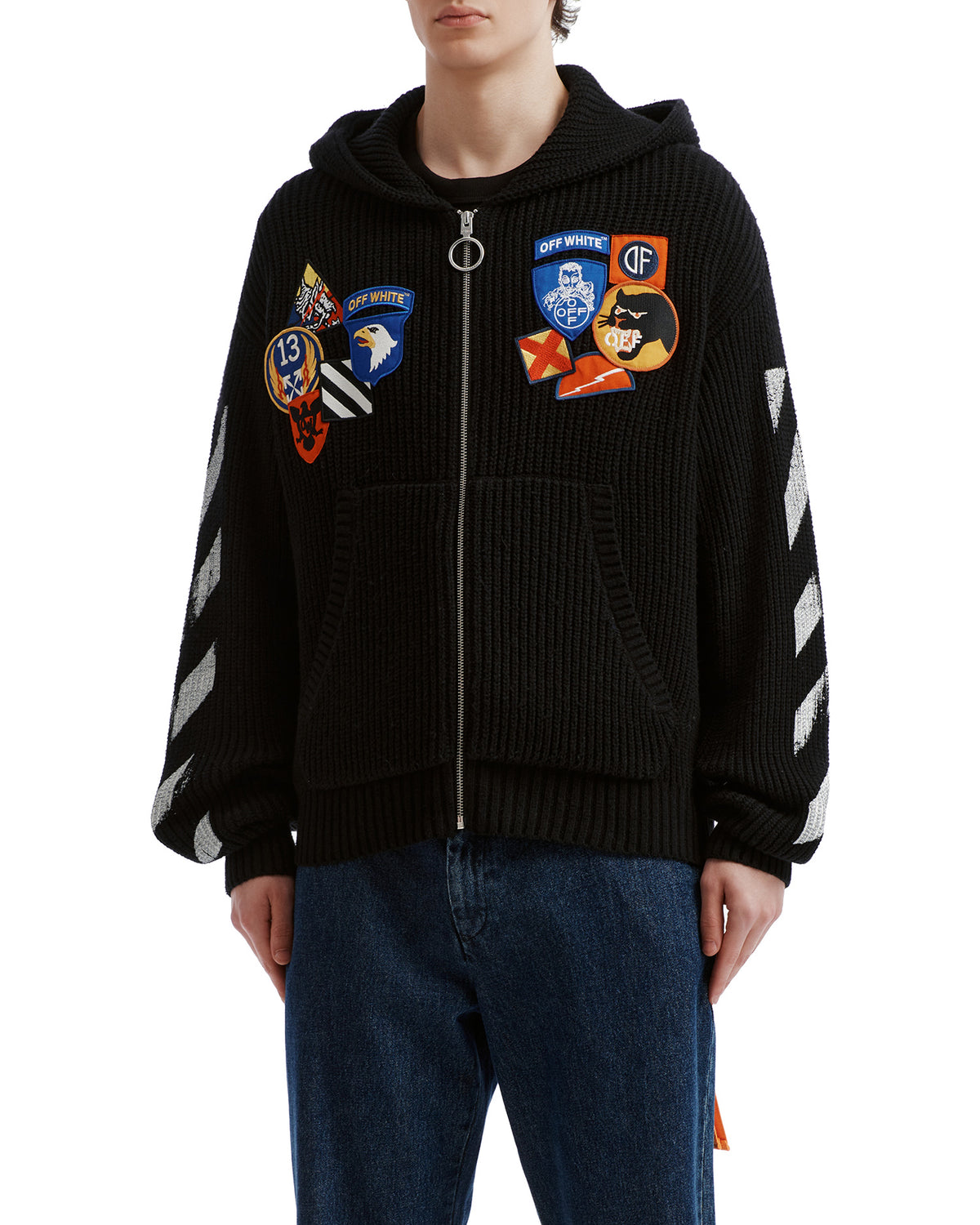 Patch zip hooded sweater