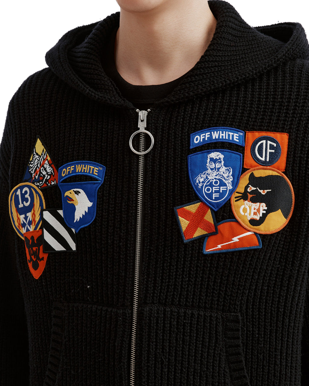 Patch zip hooded sweater
