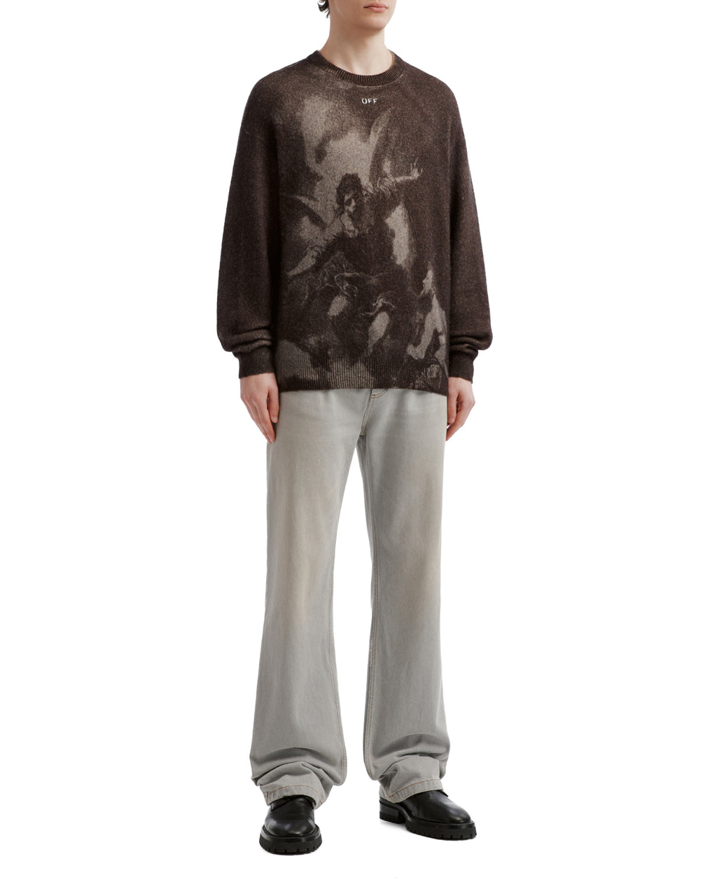 Artwork print crew neck sweater