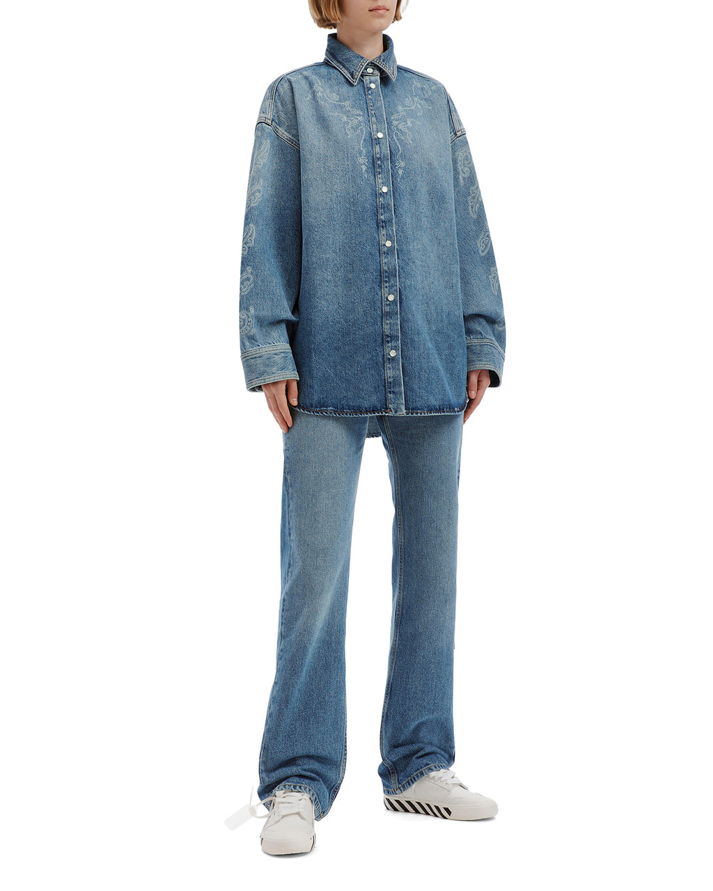 Patterned denim shirt jacket