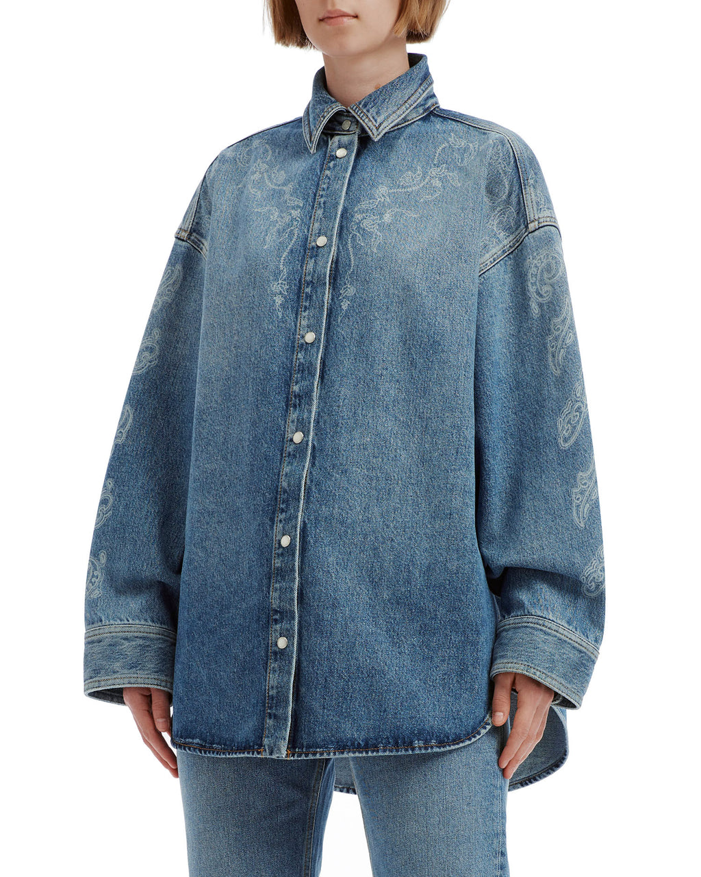 Patterned denim shirt jacket