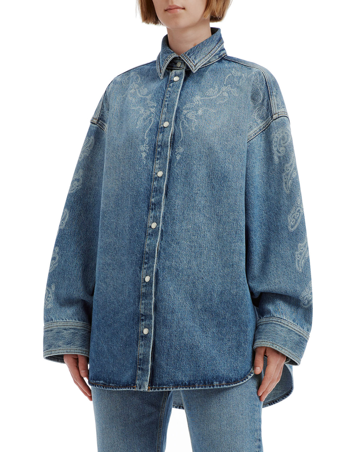Patterned denim shirt jacket