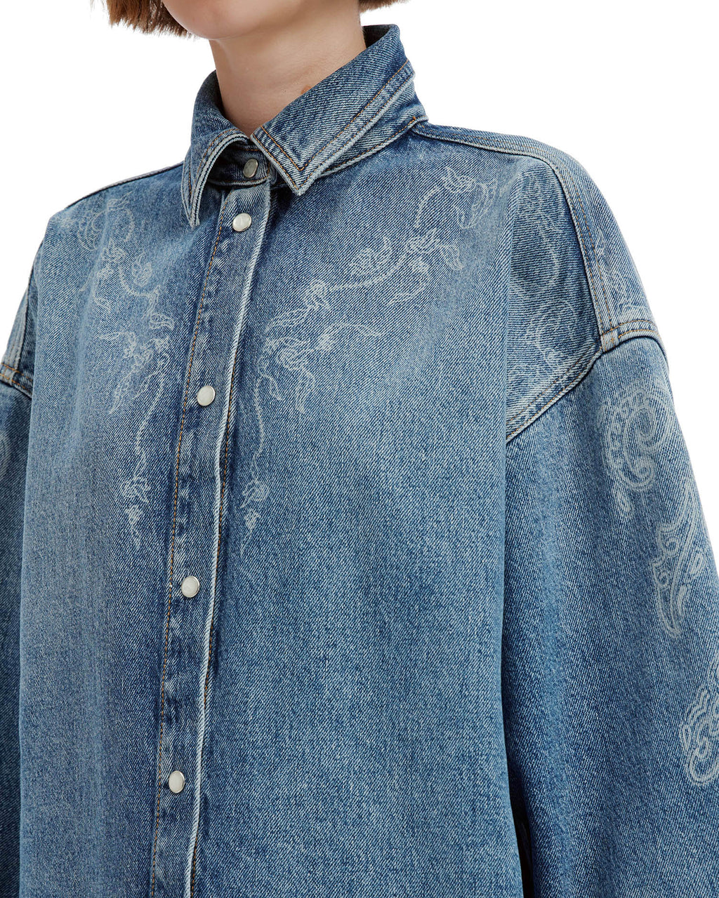 Patterned denim shirt jacket
