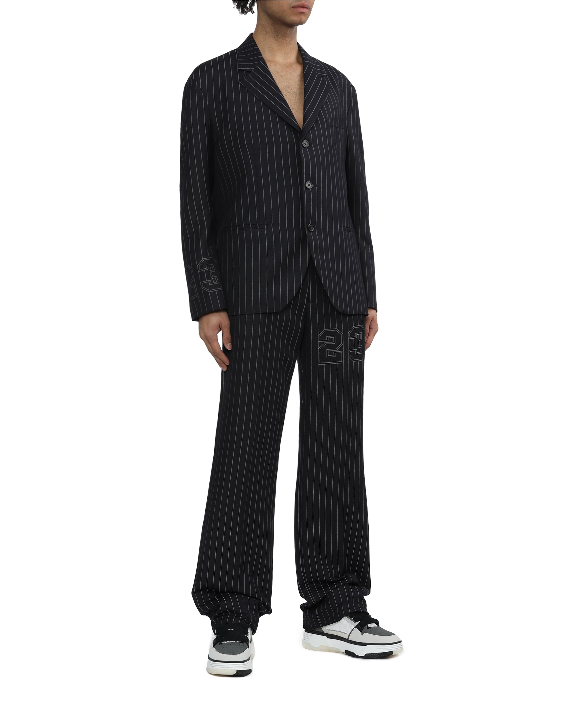 Pinstripe wool-blend slim blazer