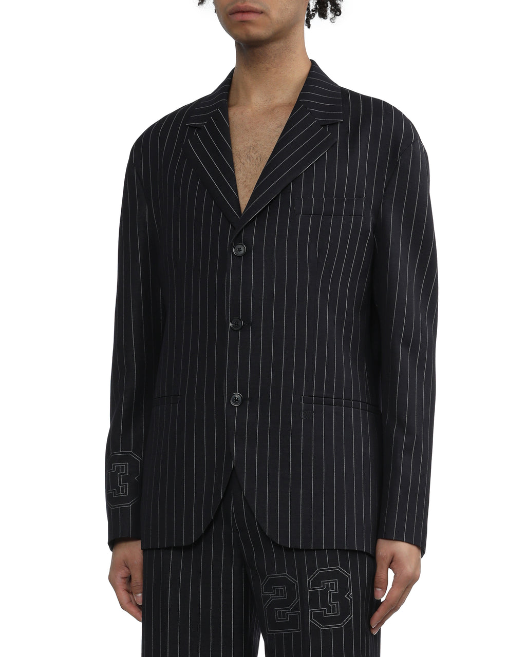Pinstripe wool-blend slim blazer