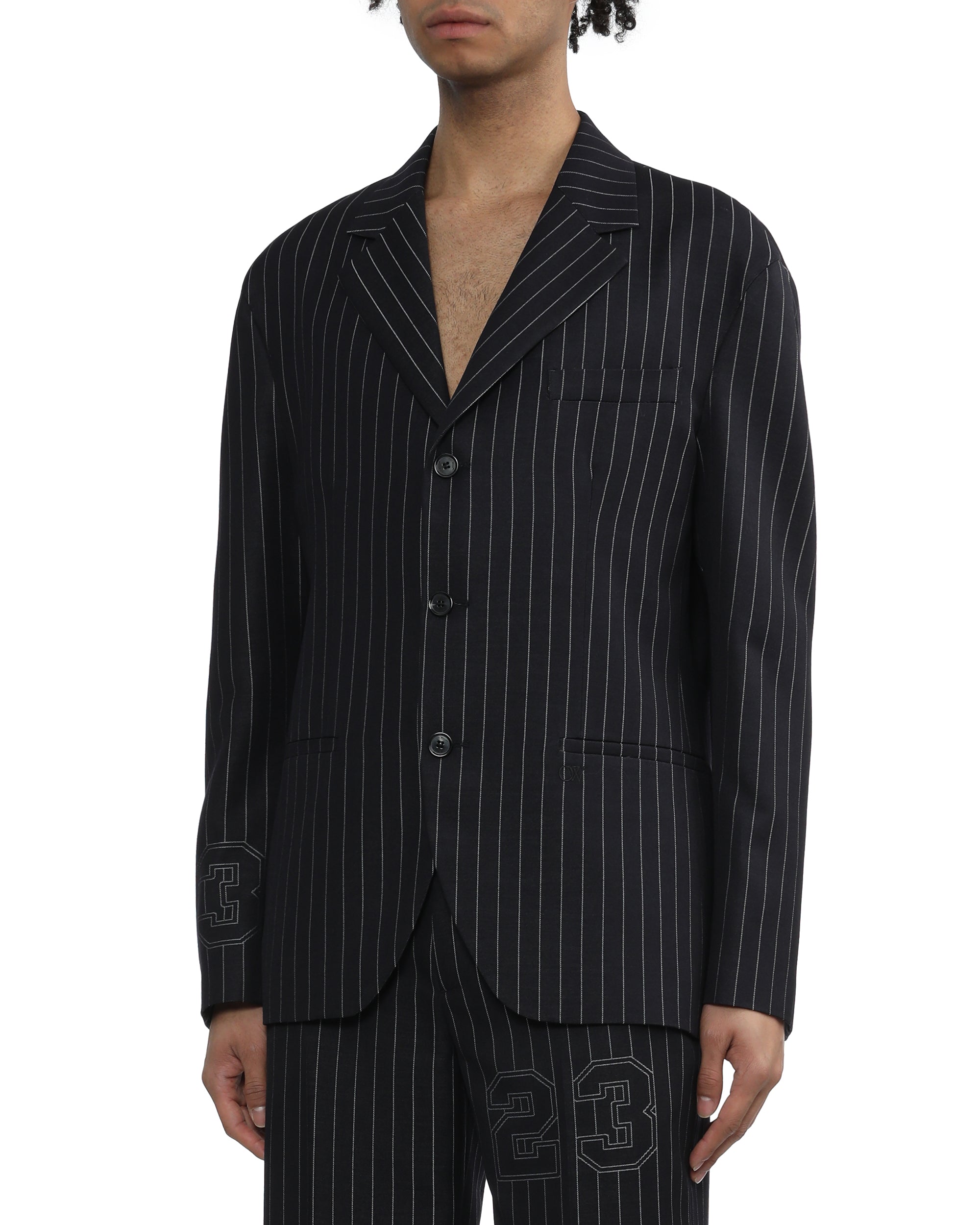 Pinstripe wool-blend slim blazer
