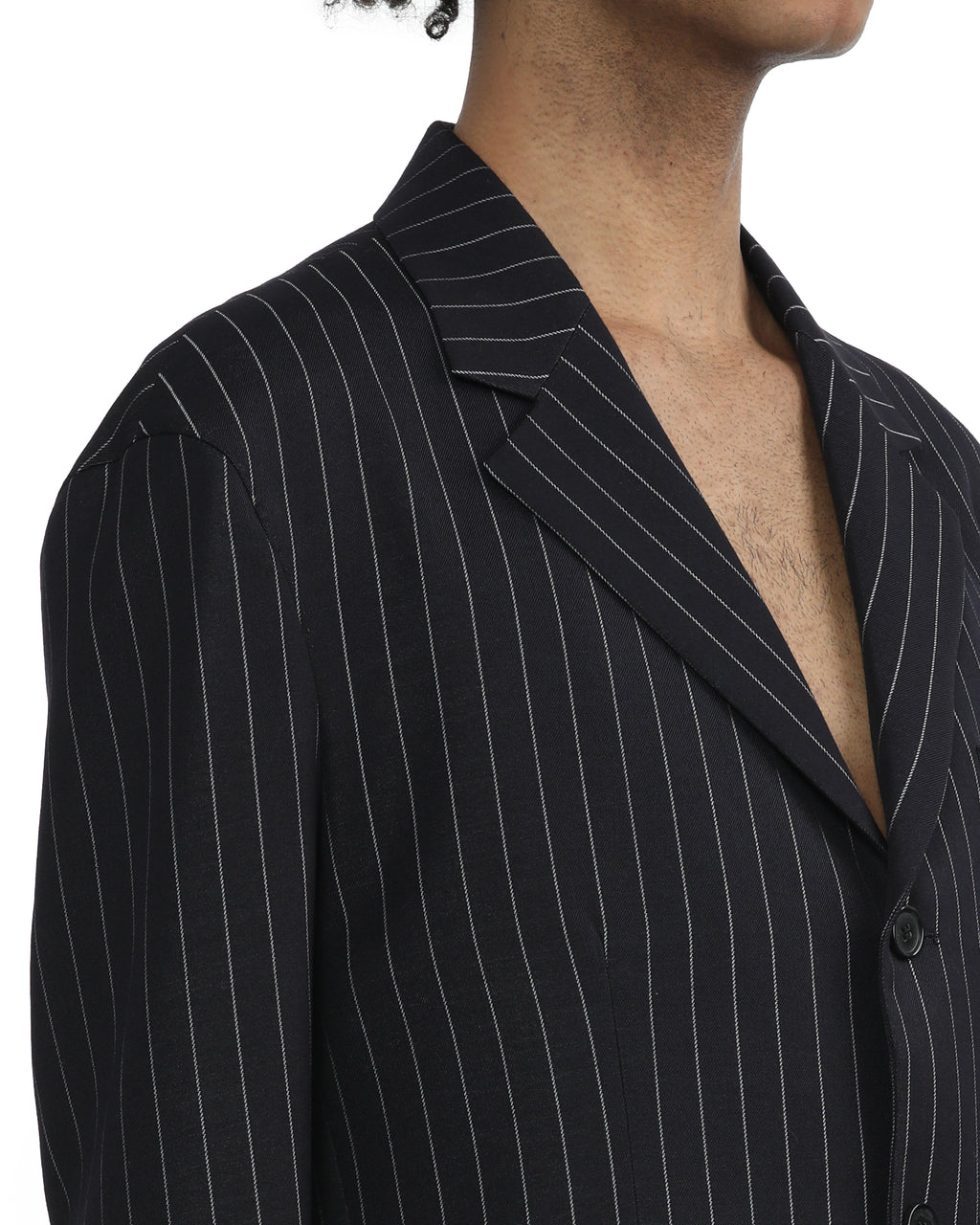 Pinstripe wool-blend slim blazer