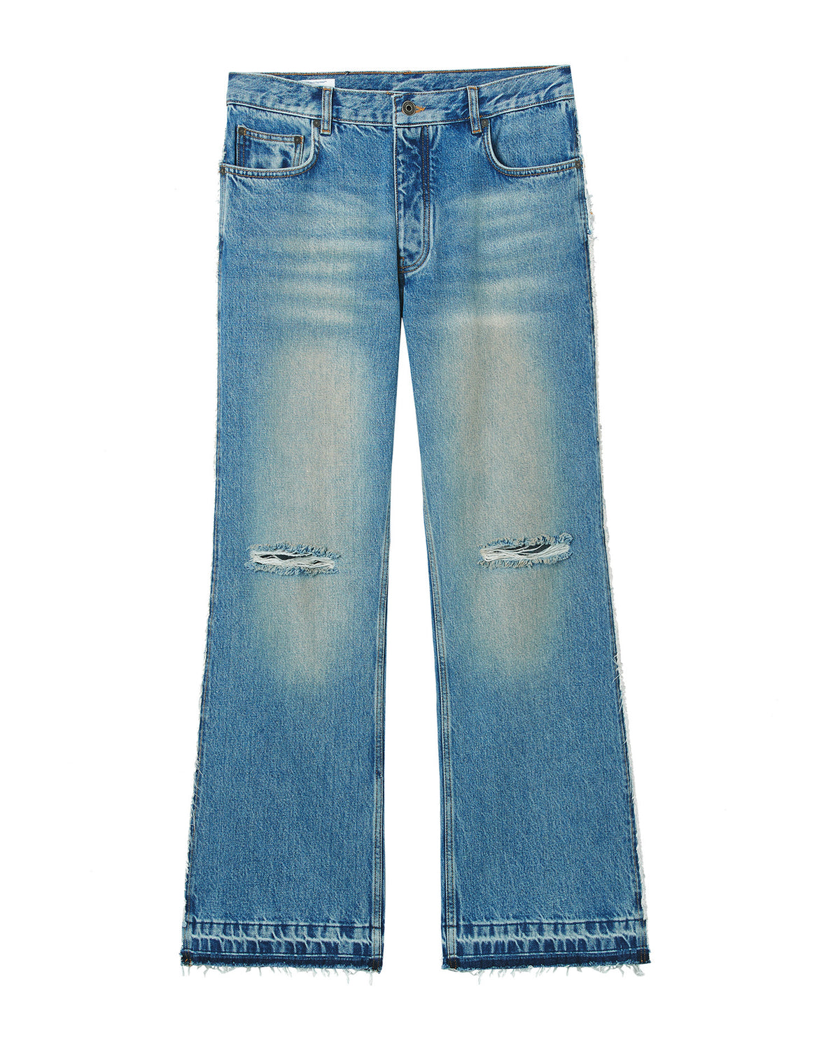 Distressed flared jeans